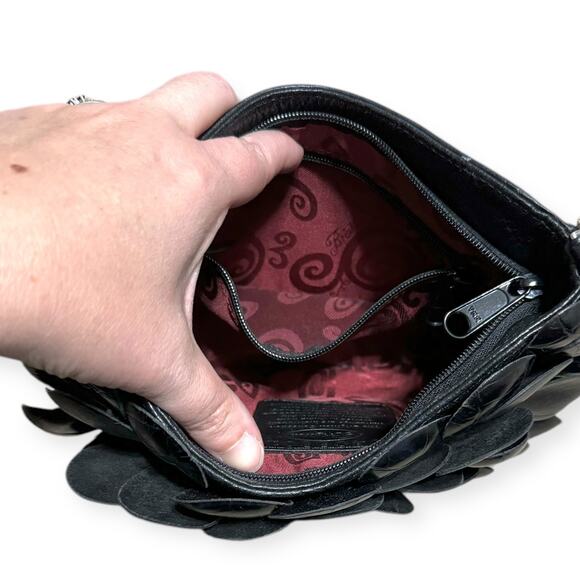 Brighton Rosalie Black Leather Flower Petal Small Chain Strap Shoulder Bag - Picture 7 of 8